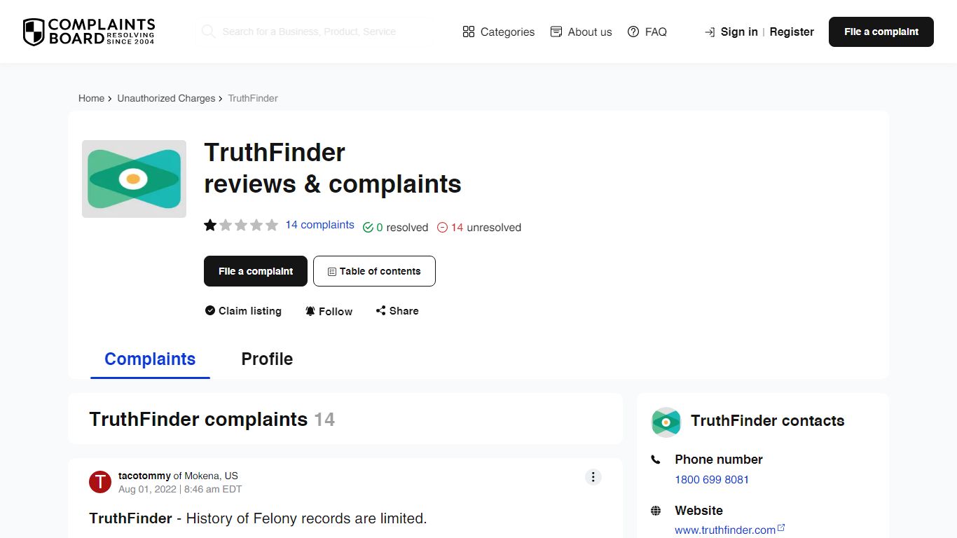 TruthFinder: Reviews, Complaints, Customer Claims